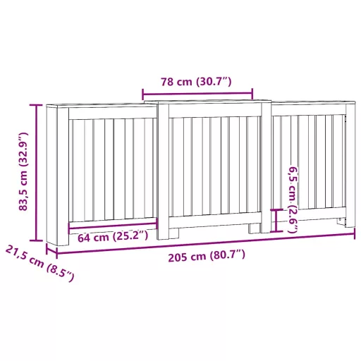 Betonszürke szerelt fa radiátorburkolat 205 x 21,5 x 83,5 cm