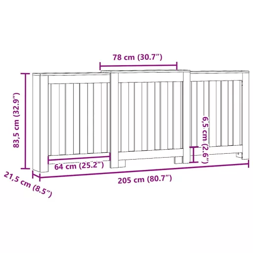 Antik fa színű szerelt fa radiátorburkolat 205 x 21, 5x 83,5 cm