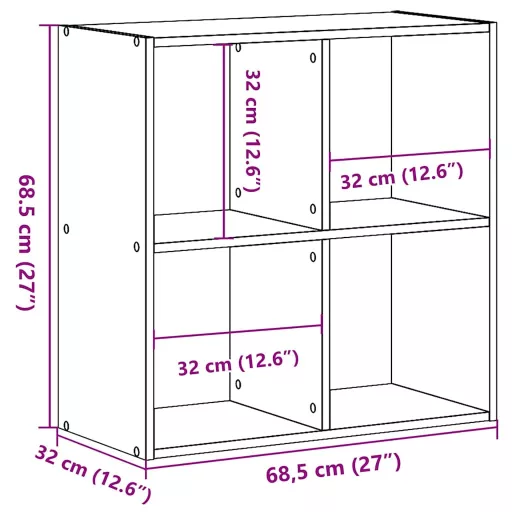 Fekete szerelt fa könyvespolc 68,5 x 32 x 68,5 cm