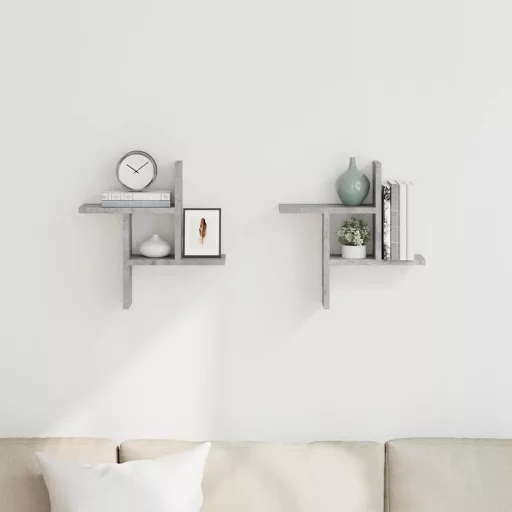 2 db betonszürke szerelt fa fali polc 38 x 12 x 38 cm
