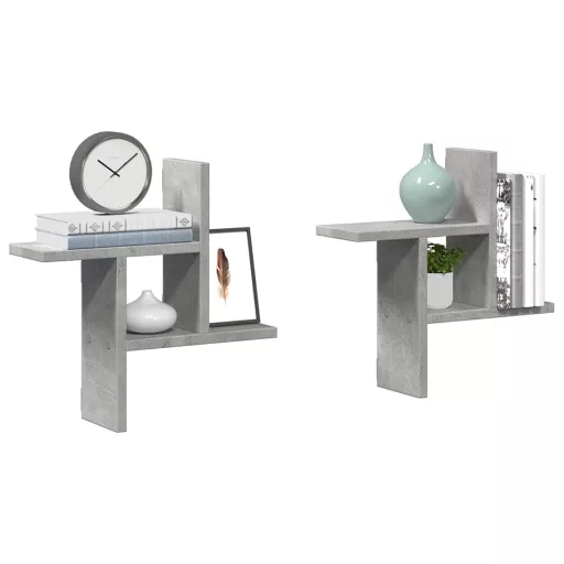2 db betonszürke szerelt fa fali polc 38 x 12 x 38 cm