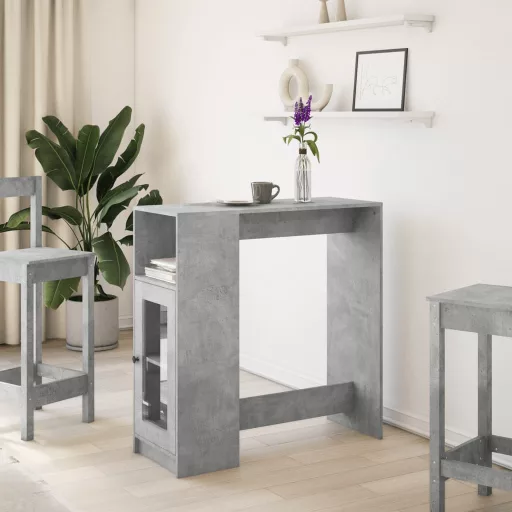 Betonszürke szerelt fa tárolórekeszes bárasztal 101x40x103,5 cm