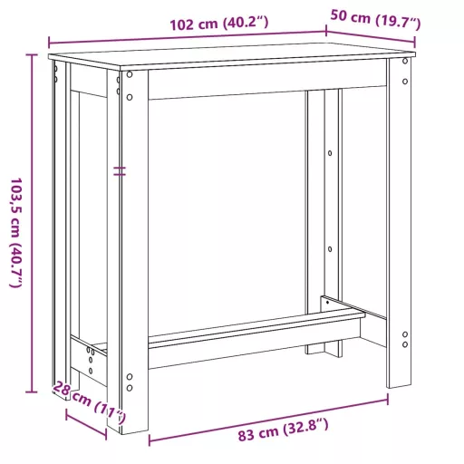 Szürke sonoma színű szerelt fa bárasztal 102 x 50 x 103,5 cm