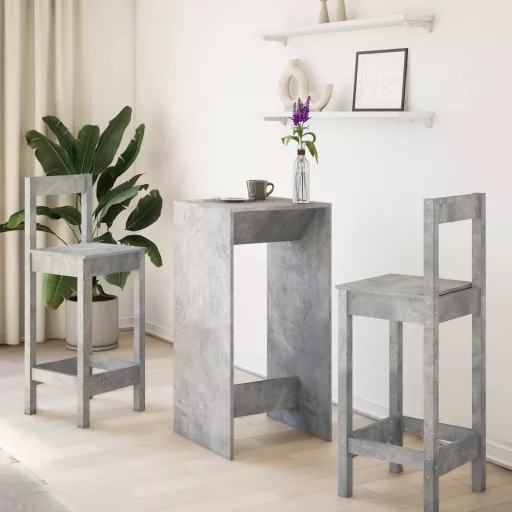 Betonszürke szerelt fa bárasztal 51 x 50 x 103,5 cm