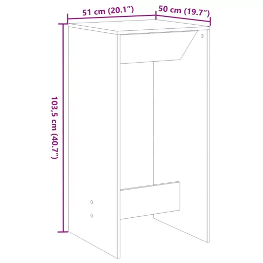 Betonszürke szerelt fa bárasztal 51 x 50 x 103,5 cm