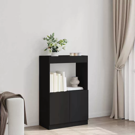 Fekete szerelt fa magasszekrény 63 x 33 x 100 cm