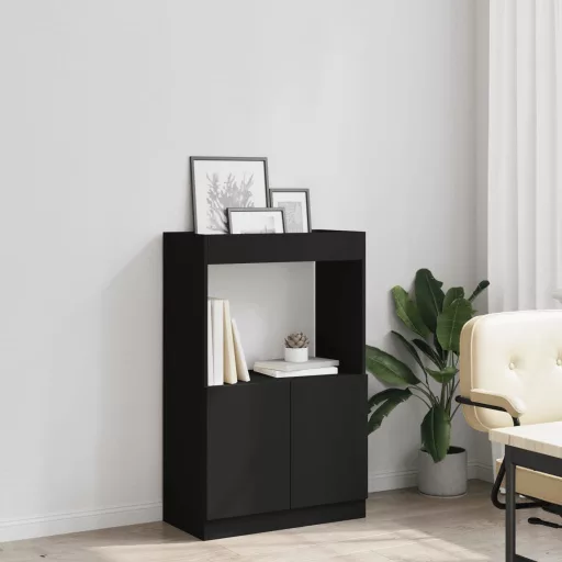 Fekete szerelt fa magasszekrény 63 x 33 x 100 cm