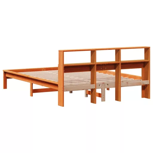 Barna tömör fenyőfa könyvespolcos ágy matrac nélkül 120 x 200cm