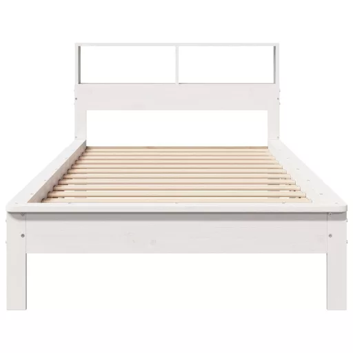 Fehér tömör fenyőfa könyvespolcos ágy matrac nélkül 90 x 200 cm