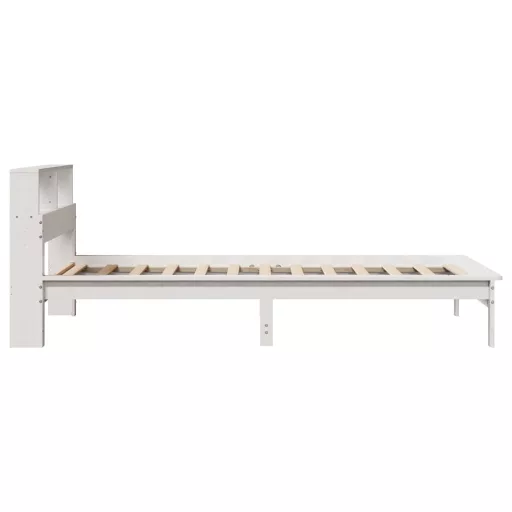 Fehér tömör fenyőfa könyvespolcos ágy matrac nélkül 90 x 200 cm