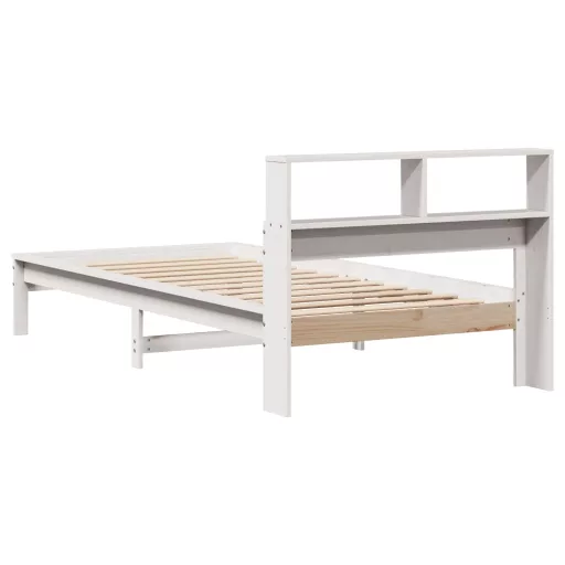 Fehér tömör fenyőfa könyvespolcos ágy matrac nélkül 90 x 200 cm