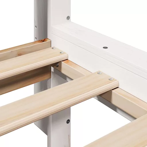 Fehér tömör fenyőfa könyvespolcos ágy matrac nélkül 90 x 200 cm