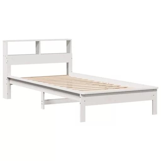 Fehér tömör fenyőfa könyvespolcos ágy matrac nélkül 90 x 190 cm