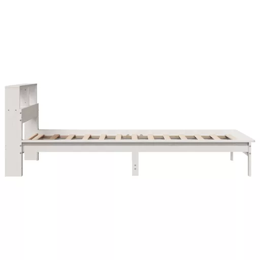 Fehér tömör fenyőfa könyvespolcos ágy matrac nélkül 90 x 190 cm
