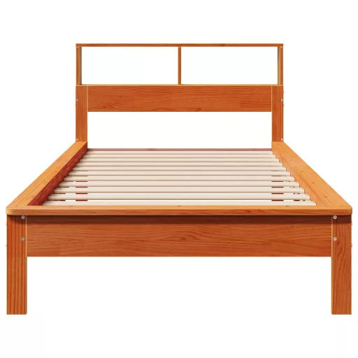 Barna tömör fenyőfa könyvespolcos ágy matrac nélkül 90 x 190 cm