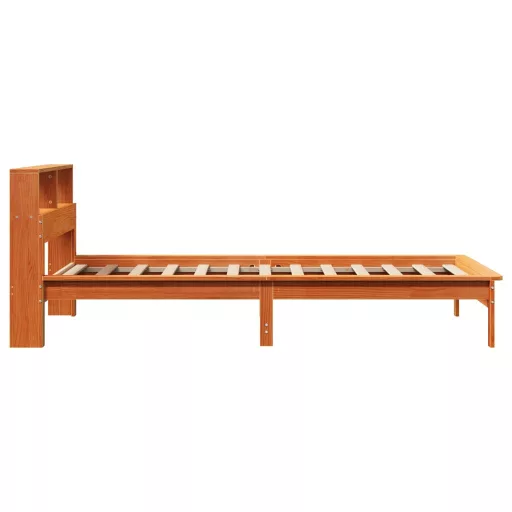 Barna tömör fenyőfa könyvespolcos ágy matrac nélkül 90 x 190 cm