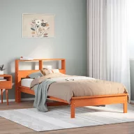   Barna tömör fenyőfa könyvespolcos ágy matrac nélkül 75 x 190 cm