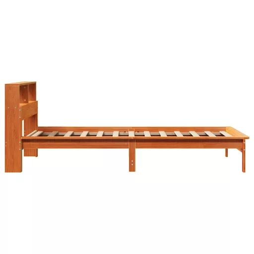 Barna tömör fenyőfa könyvespolcos ágy matrac nélkül 75 x 190 cm