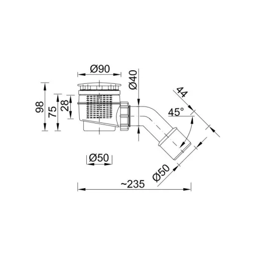 Zuhanytálca szifon O50 mm, krómozott, tisztítható bűzzárral