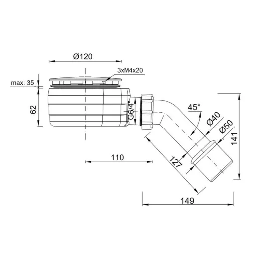 Zuhanytálcaszifon O90 mm, krómozott, 60 mm alacsony