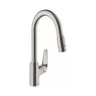   HANSGROHE Focus M42 konyhai csaptelep, egykaros, kihúzható zuhanyfejjel, inox