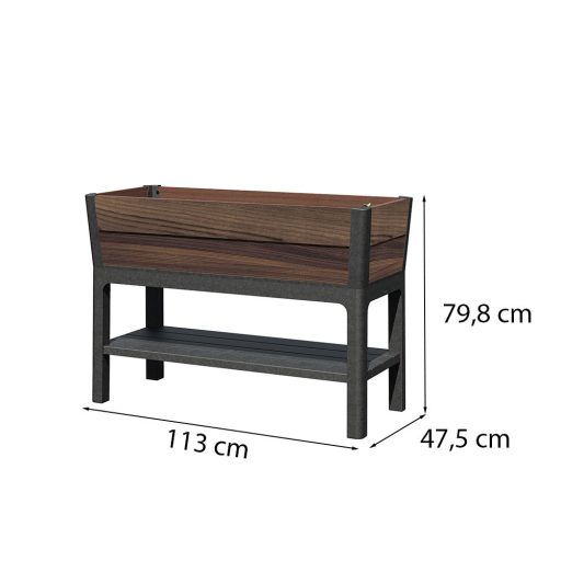Deco elevated műanyag kerti virágláda alsó polccal 110L
