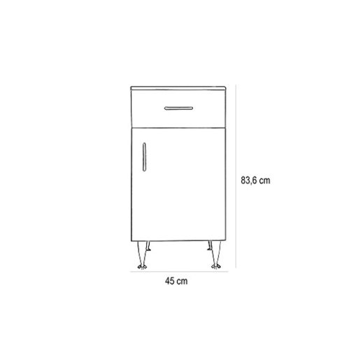 Bianca Plus 45 alacsony szekrény 1 ajtóval, 1 fiókkal, magasfényű fehér színben, jobbos