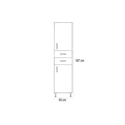 Bianca Plus 45 magas szekrény 2 ajtóval, 2 fiókkal, aida dió színben, jobbos