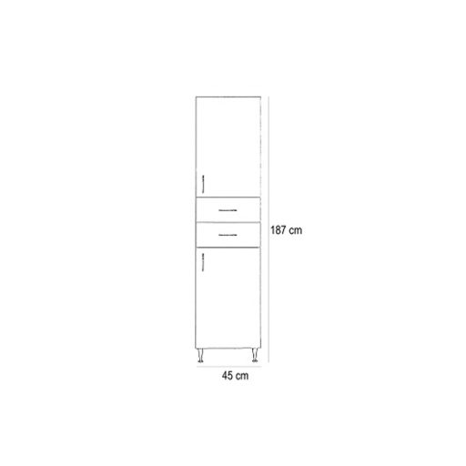 Bianca Plus 45 magas szekrény 2 ajtóval, 2 fiókkal, sonoma tölgy színben, jobbos
