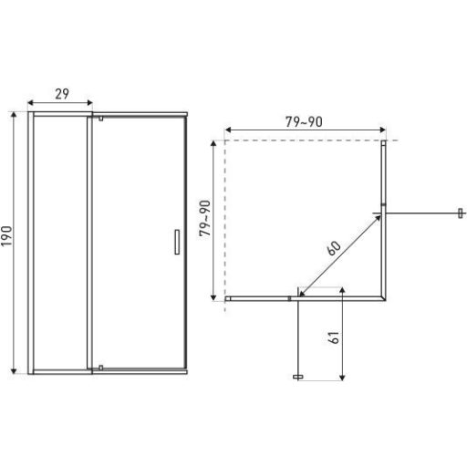 Dunaj 2 D szögletes zuhanykabin tálca nélkül