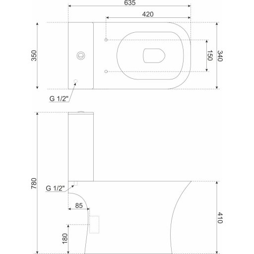 Kamet monoblokkos kompakt WC hátsó kifolyással ülőkével