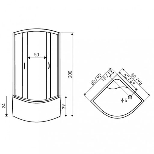 Lava 80x80 cm íves mélytálcás zuhanykabin