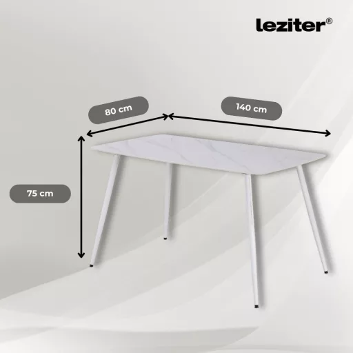 Bora 140 cm szögletes szinterezett kő étkezőasztal fehér