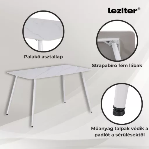 Bora 140 cm szögletes szinterezett kő étkezőasztal fehér