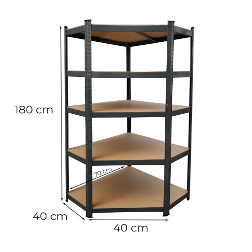 Nagy teherbírású sarokpolc 180x70x40-40 cm 175 kg fekete