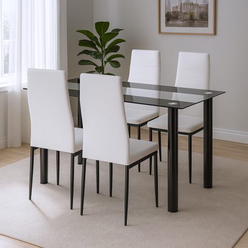 Denton 4+1 étkező garnitúra fehér-fekete