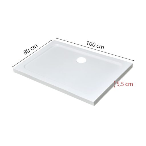 Modena Slim aszimmetrikus szögletes akril zuhanytálca, 80x100 cm