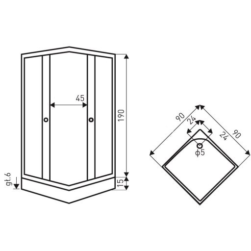 Pico 90 szögletes zuhanykabin zuhanytálcával