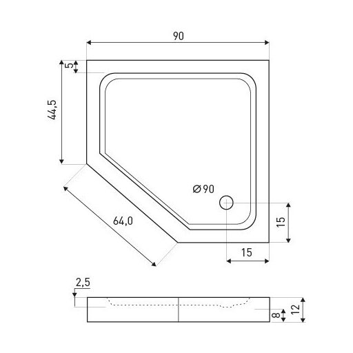 Prato 90 szögletes fekete akril zuhanytálca