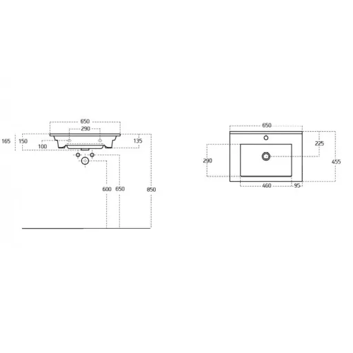 TMP VIVA 65 fali fürdőszobabútor - Sanovit ATRIA 9065 porcelán mosdóval - 65 x 45,5 cm