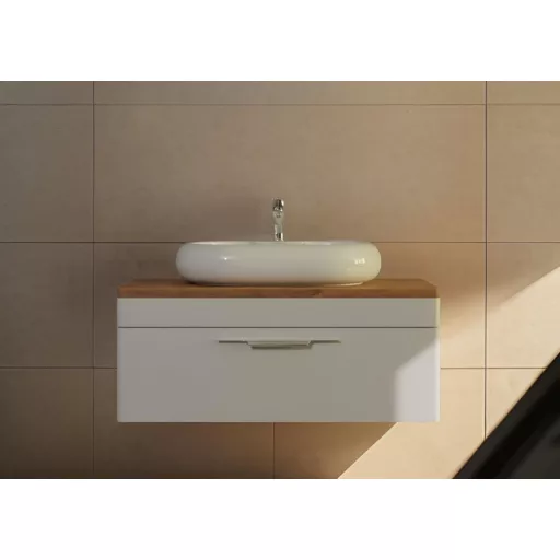 TMP MOON 90 cm fehér - natúr dió - fali fürdőszobabútor - mosdó nélkül - Top Counter mosdókhoz