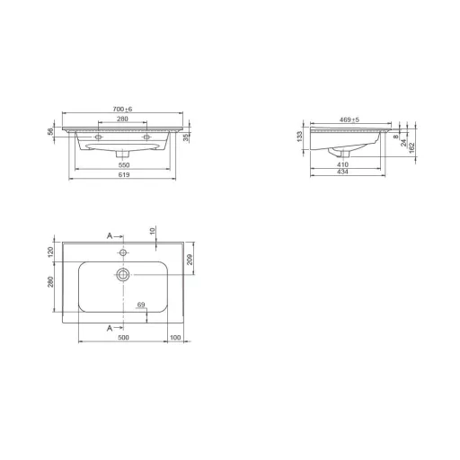 TMP KEOPS álló fürdőszobabútor - CeraStyle BLUE 70 - 42200 mosdóval - 70 x 47 cm