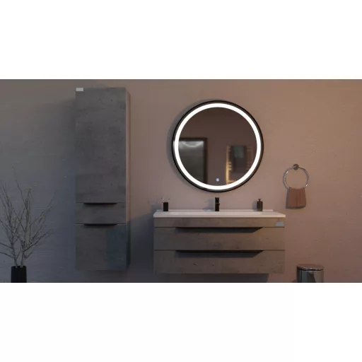 TMP IRON fürdőszoba tükör - FEKETE keret - kerek - LED világítással - érintésmentes kapcsoló - 70 cm