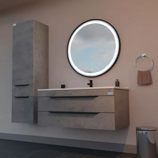TMP IRON fürdőszoba tükör - FEKETE keret - kerek - LED világítással - érintésmentes kapcsoló - 70 cm
