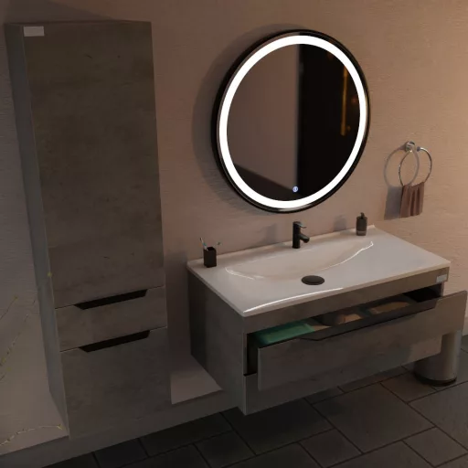 TMP IRON fürdőszoba tükör - FEKETE keret - kerek - LED világítással - érintésmentes kapcsoló - 70 cm