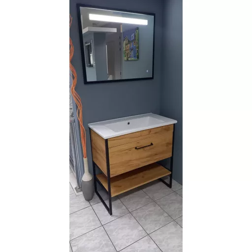 TMP IRON fürdőszobai tükör - FEKETE keret - szögletes - LED világítással - 100 cm
