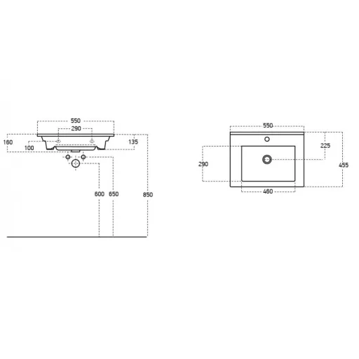 TMP VIVA 55 fali fürdőszobabútor - Sanovit ATRIA 9055 porcelán mosdóval - 55x45,5 cm