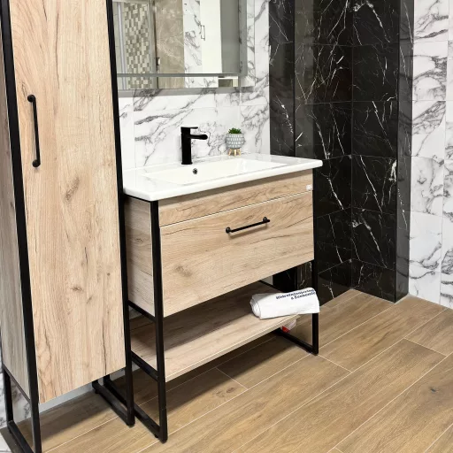 TMP IRON 85 álló fürdőszobabútor - Sanovit ATRIA 9085 porcelán mosdóval - 85 x 45,5cm