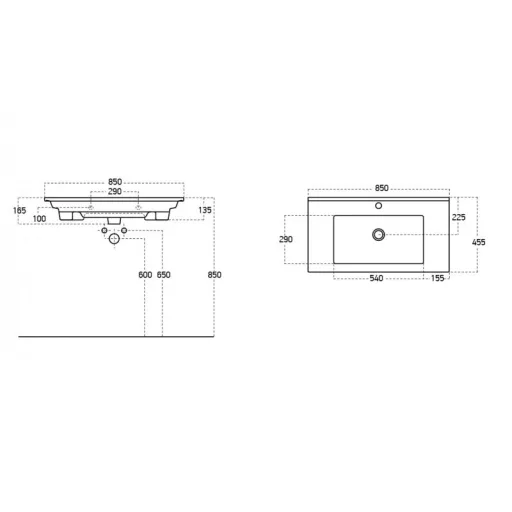 TMP IRON 85 álló fürdőszobabútor - Sanovit ATRIA 9085 porcelán mosdóval - 85 x 45,5cm