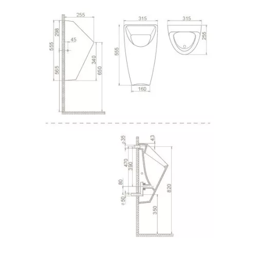 CeraStyle CITY - PISZOÁR - porcelán - HÁTSÓ vízbekötésű - szifonnal - 55 cm x 32 cm